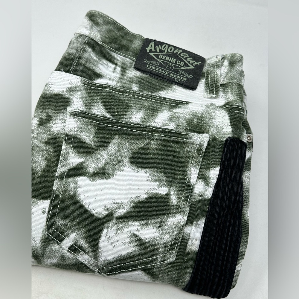Argonaut Nation Mens Jeans 36x34 Green Camo Tie Dye Denim Zipper Ribbed Pants X5